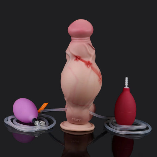 Inflatable Squirting Dildo – 7.5” Champion with Piercings & Texture - BeastGasm