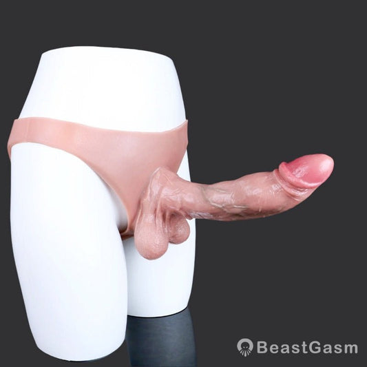 Flesh Pink Dildo Panties – 8 Inch Strap - On Bikini for All Genders - BeastGasm