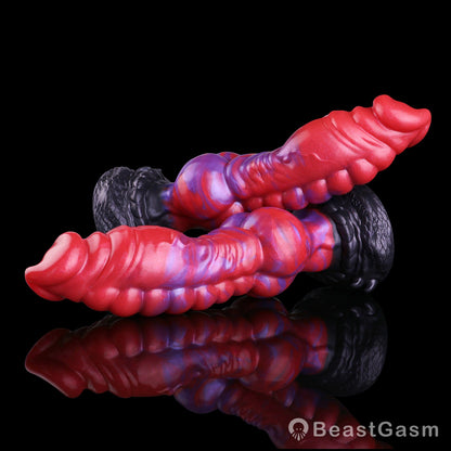 🐦‍🔥 Crimson Dragon Fantasy Dog Dildo — Multi-Texture Platinum Silicone