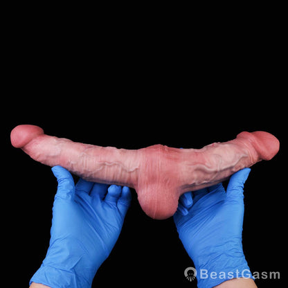 ⭐️ Twin Titan Asymmetric Double Dildo – Platinum Silicone