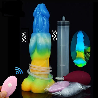 👹 Acastus 9 - Inch Luminous Ejaculating Monster Vibrator – Vibrating Fantasy with Remote Control - BeastGasm