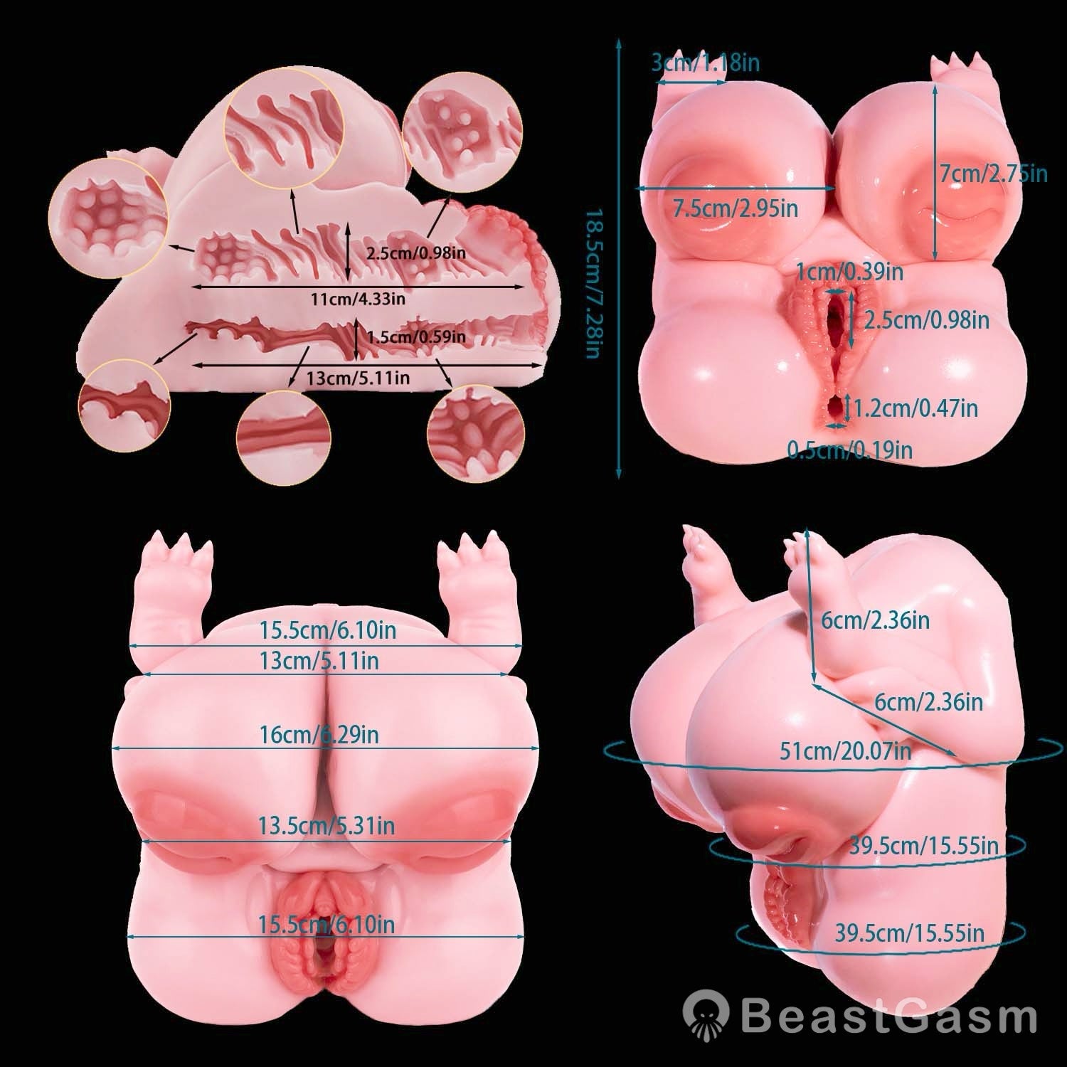 🧸 Chubby Bear-Girl Sex Doll Torso – Dual-Channel Silicone Toy - BeastGasm