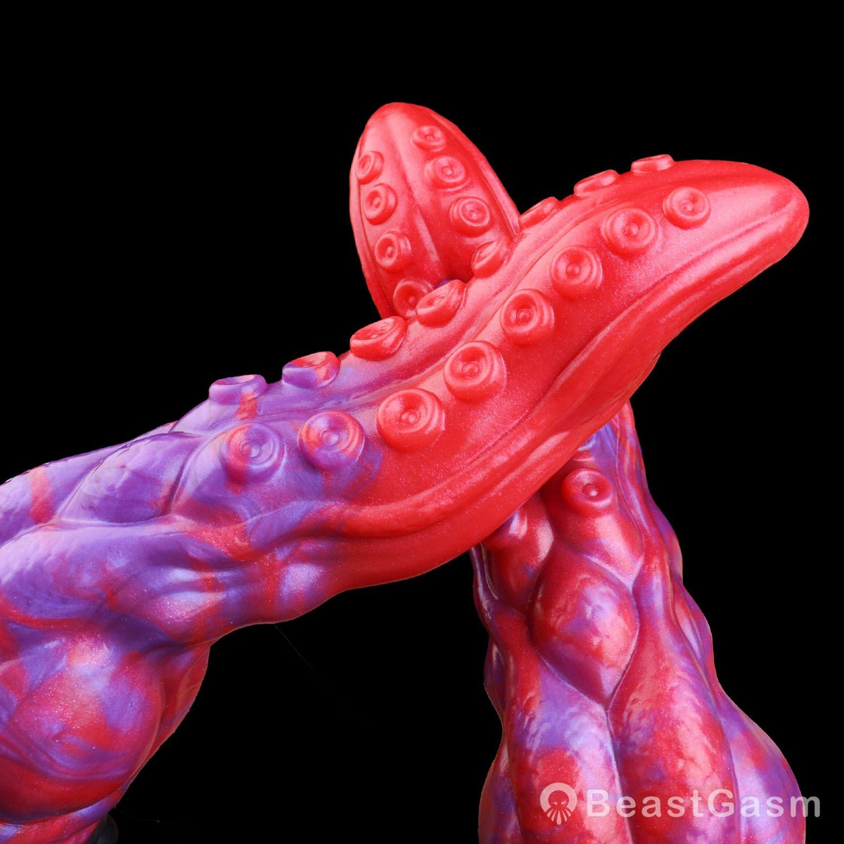 🐙 Crimson Kraken Fantasy Tentacle Dildo — Multi-Lobe & Suckers - BeastGasm