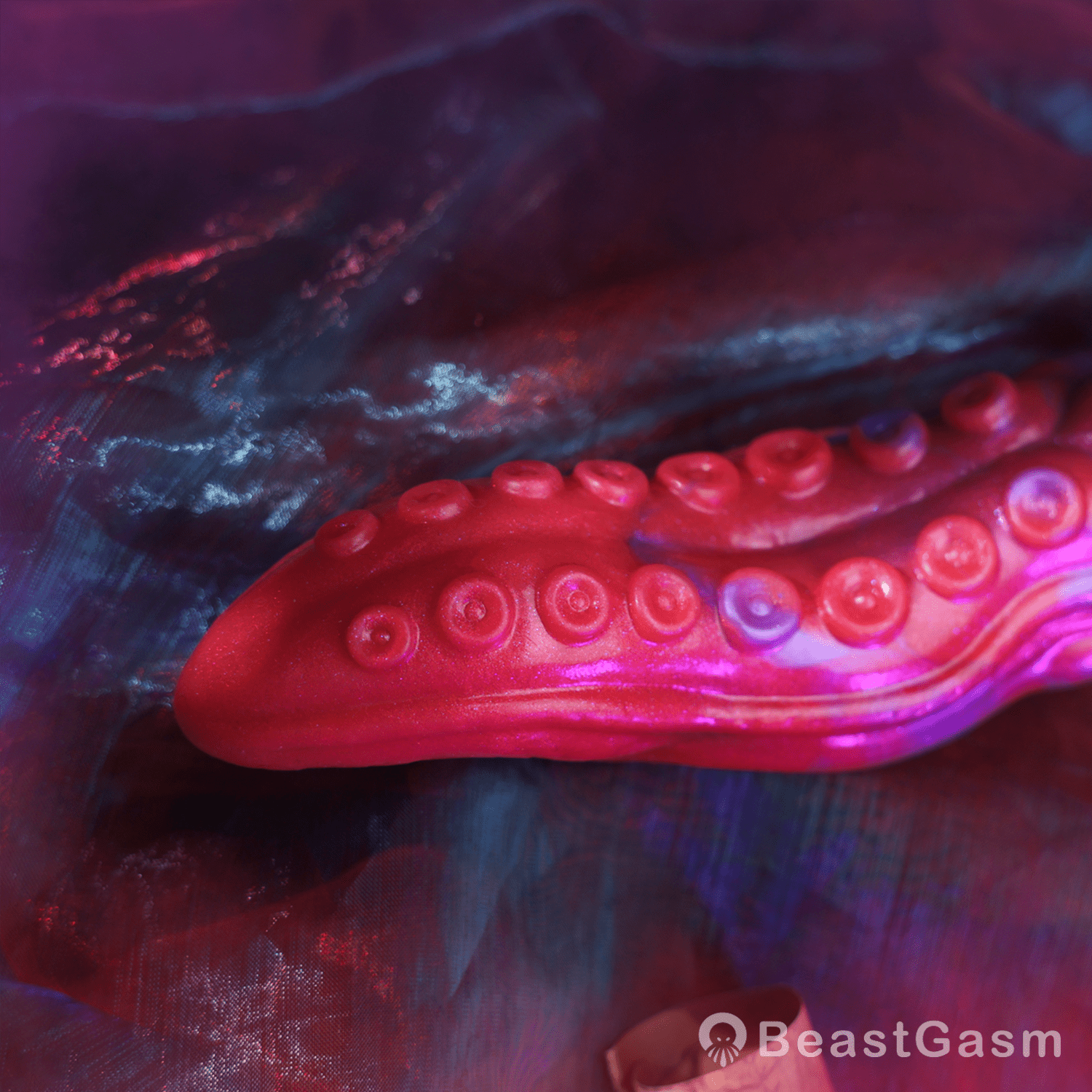 🐙 Crimson Kraken Fantasy Tentacle Dildo — Multi-Lobe & Suckers - BeastGasm