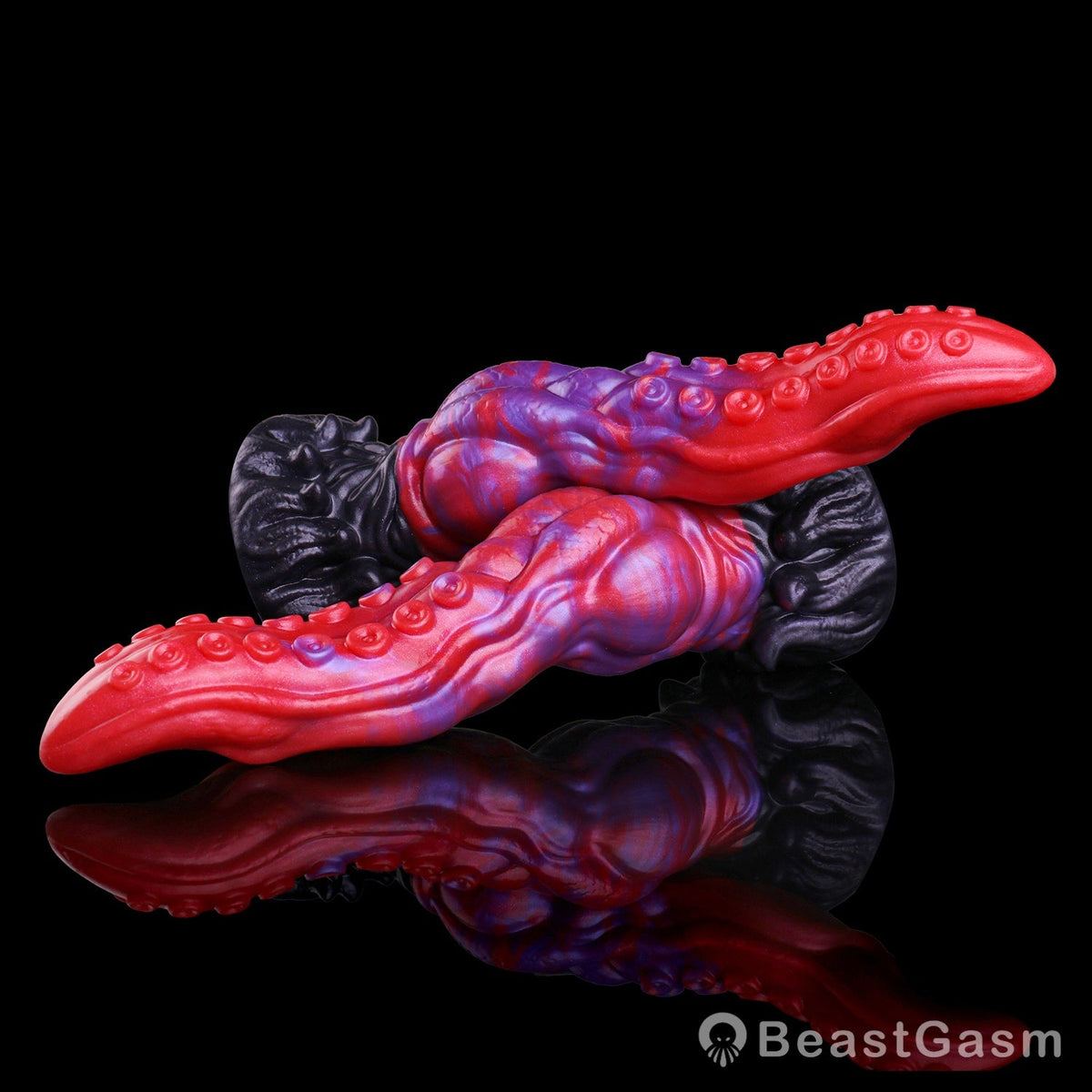 🐙 Crimson Kraken Fantasy Tentacle Dildo — Multi-Lobe & Suckers - BeastGasm