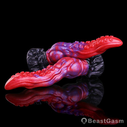 🐙 Crimson Kraken Fantasy Tentacle Dildo — Multi-Lobe & Suckers - BeastGasm