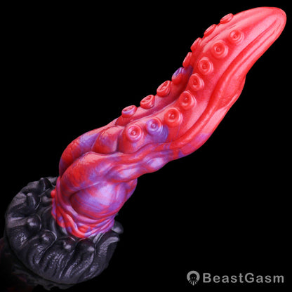 🐙 Crimson Kraken Fantasy Tentacle Dildo — Multi-Lobe & Suckers - BeastGasm