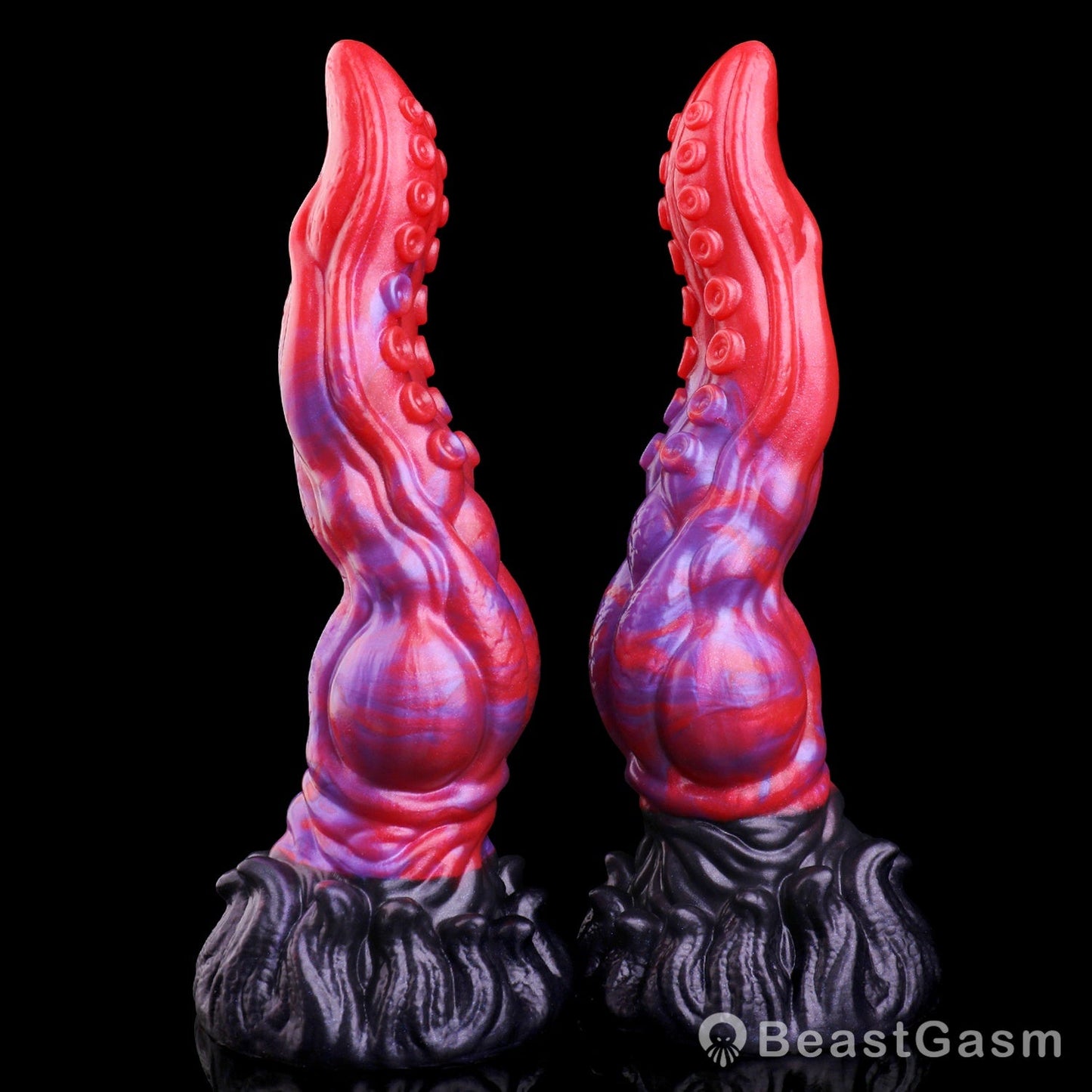 🐙 Crimson Kraken Fantasy Tentacle Dildo — Multi-Lobe & Suckers - BeastGasm