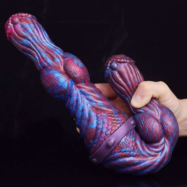 😈 Double - Ended Ribbed Monster Dildo – Platinum Silicone Pleasure - BeastGasm
