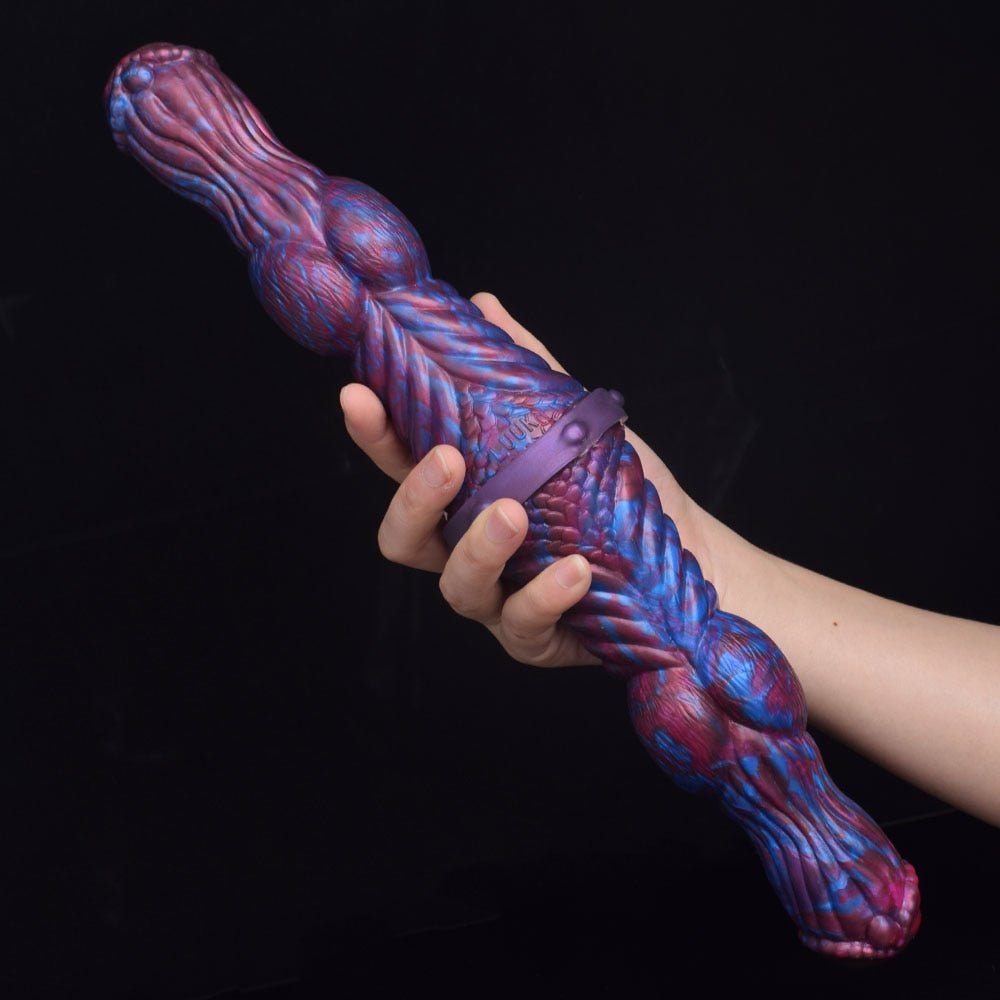 😈 Double - Ended Ribbed Monster Dildo – Platinum Silicone Pleasure - BeastGasm