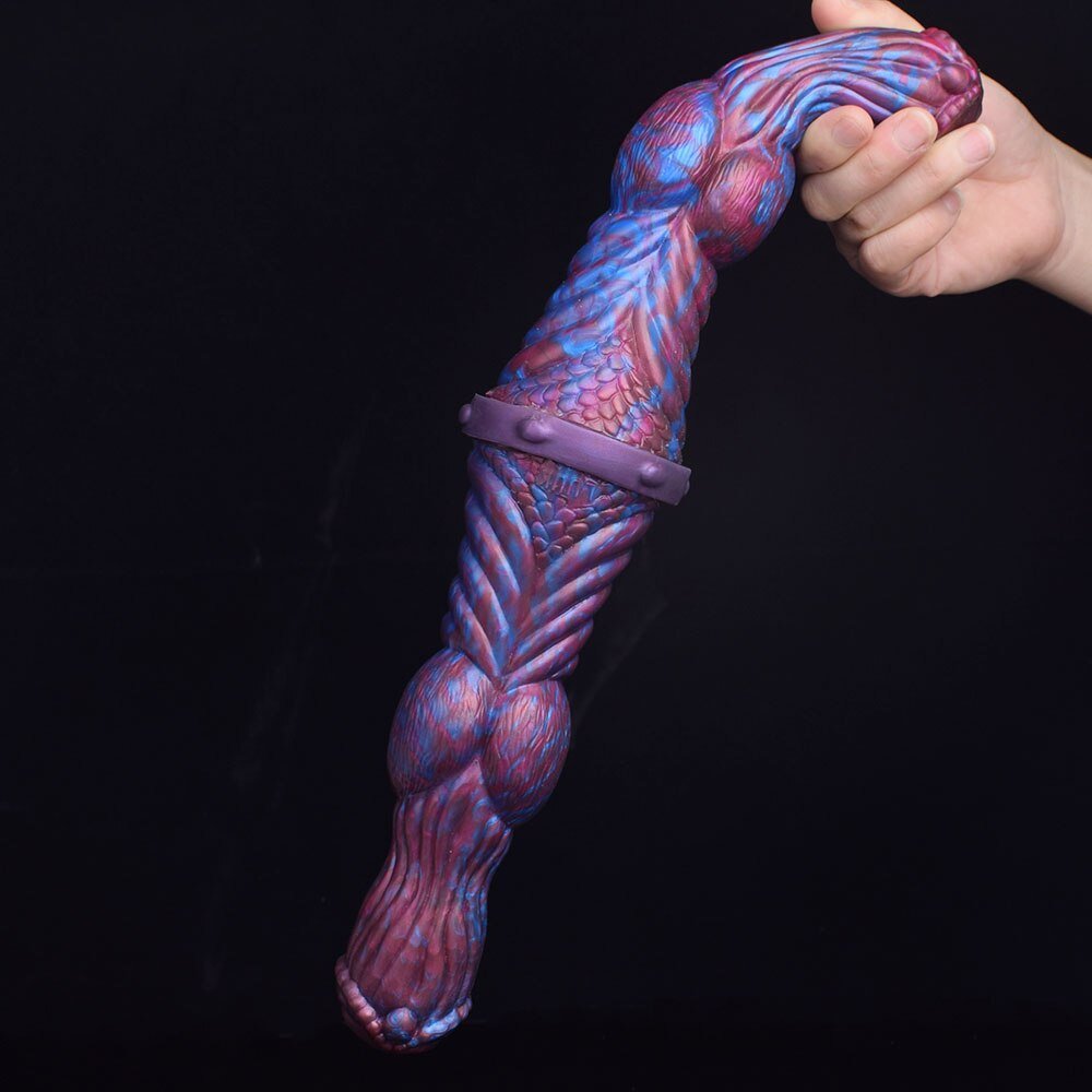 😈 Double - Ended Ribbed Monster Dildo – Platinum Silicone Pleasure - BeastGasm