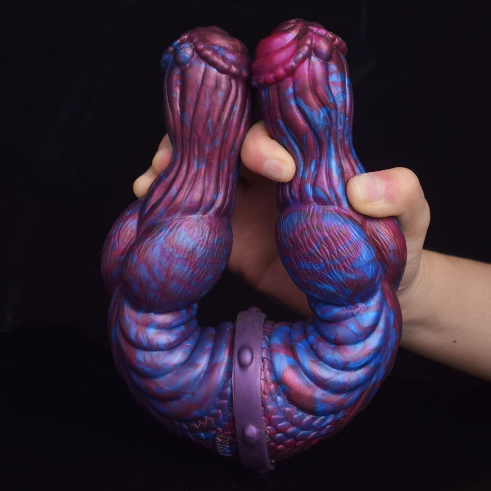 😈 Double - Ended Ribbed Monster Dildo – Platinum Silicone Pleasure - BeastGasm