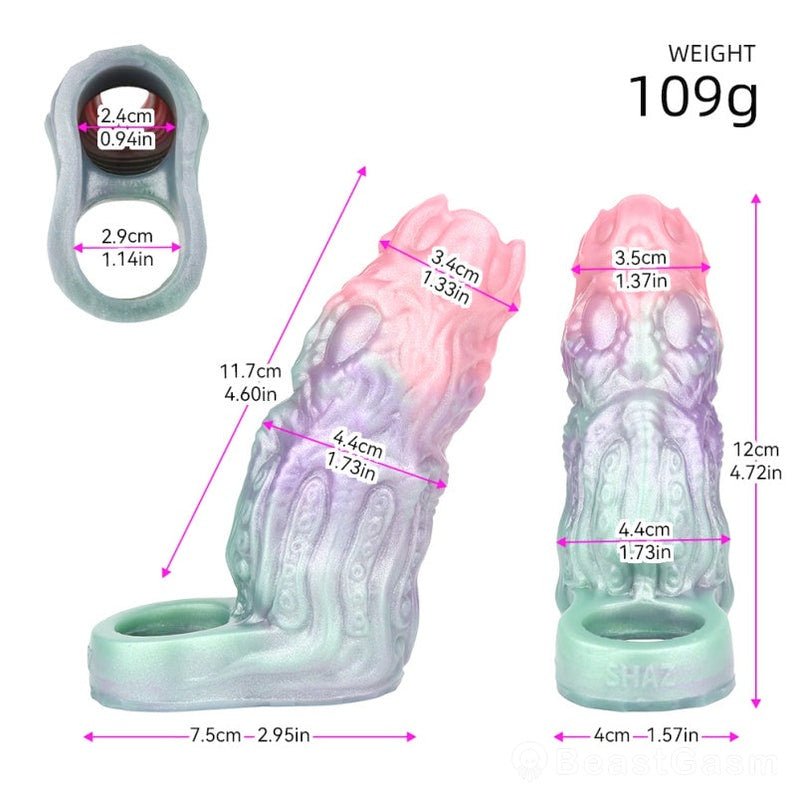 Fantasy Cock Sleeve – Silicone Extender with Dragon & Tentacle Texture 🐉🌀 - BeastGasm