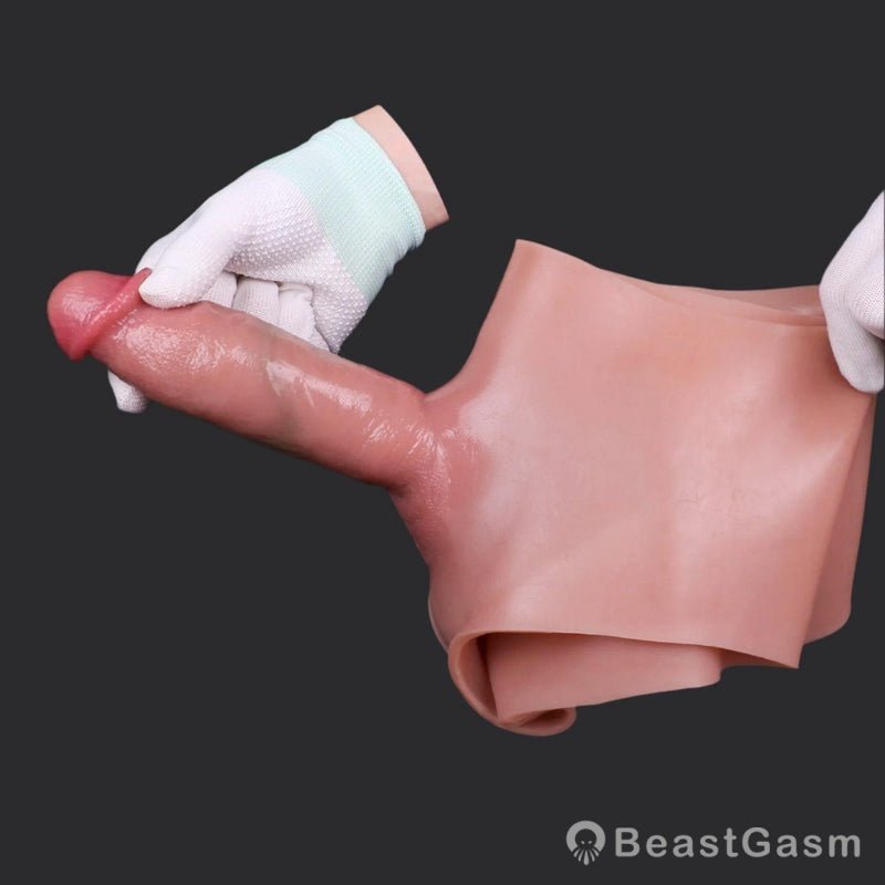 Flesh Pink 5 Inch Dildo Panties – Brief Style with Hollow Shaft - BeastGasm