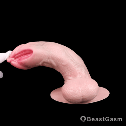 Flesh Pink Realistic Dildo – Pierced & Split with Suction Base - BeastGasm