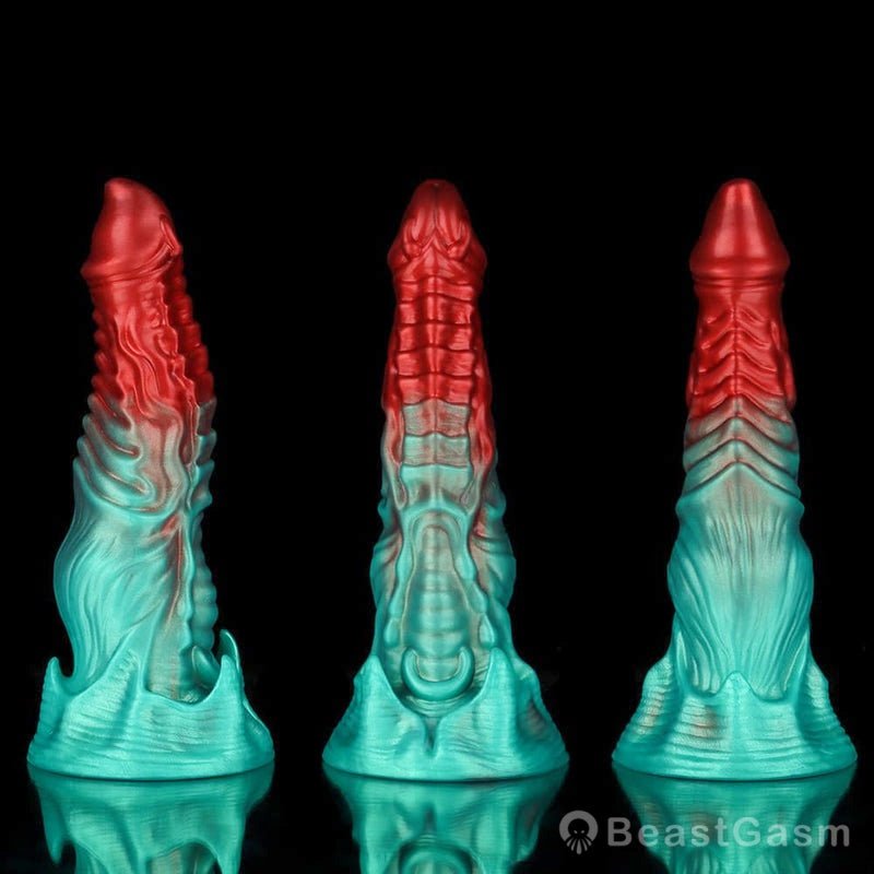 🍏 Ghostly Crimson Red Green Fantasy Dildo - BeastGasm