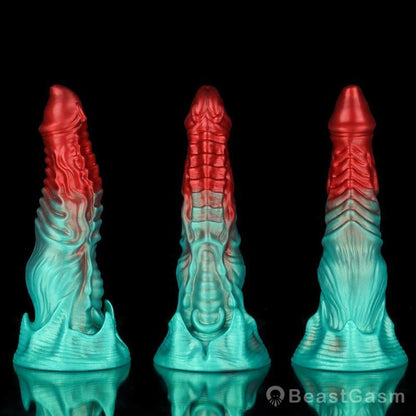 🍏 Ghostly Crimson Red Green Fantasy Dildo - BeastGasm