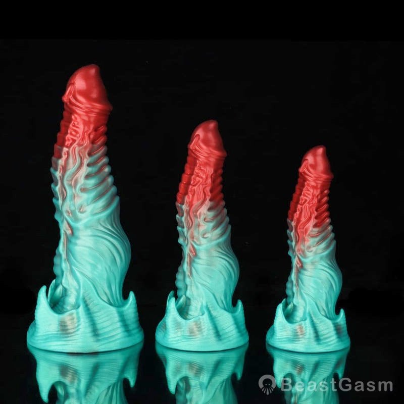 🍏 Ghostly Crimson Red Green Fantasy Dildo - BeastGasm