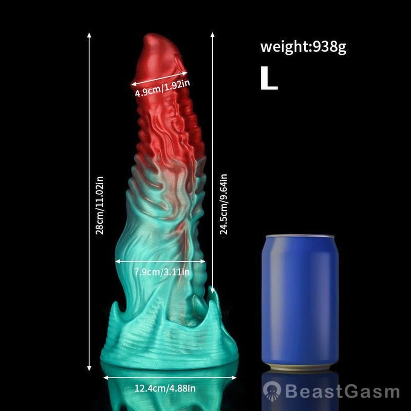 🍏 Ghostly Crimson Red Green Fantasy Dildo - BeastGasm