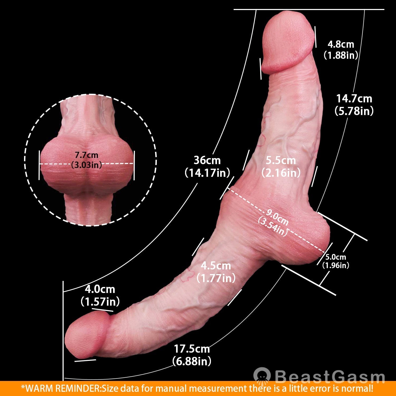 ⭐️ Twin Titan Asymmetric Double Dildo – Platinum Silicone - BeastGasm
