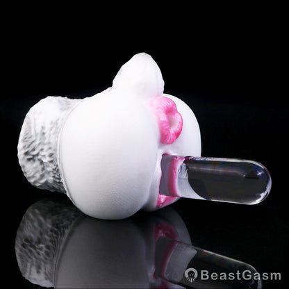 🐰 White Rabbit Fantasy Dual-Channel Silicone Pocket Pussy - BeastGasm